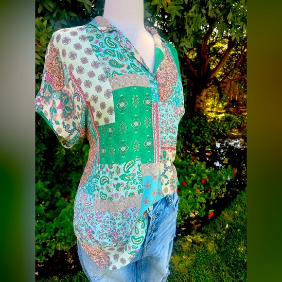 cupcakes & cashmere Multicolor Patchwork Button Down Shirt - Picture 1 of 7